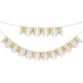 PartyCorp White & Gold Happy Anniversary Printed Wall Banner Decoration Set